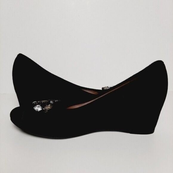 FERCA 81 Italy Jeweled Gem Suede Wedges Heels Black Shoes Sz 8.5 / Eur 39 - Picture 12 of 16